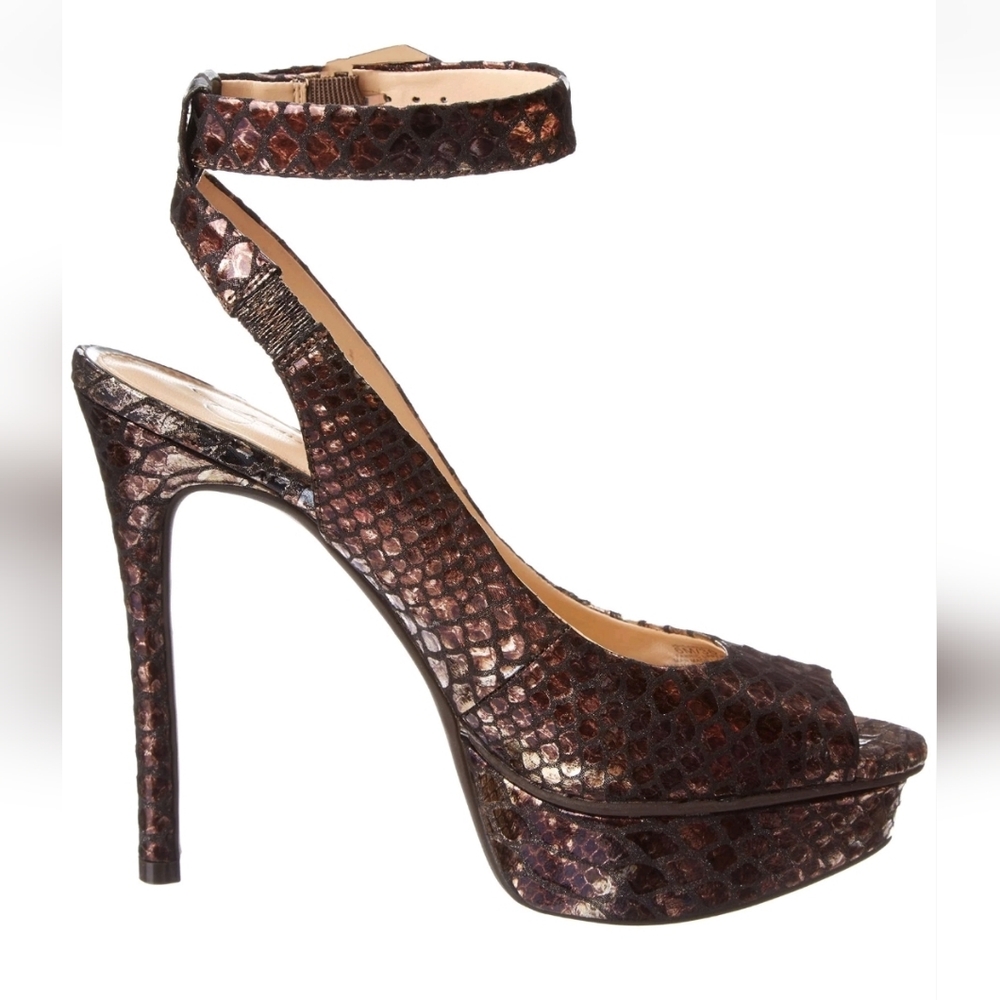 JESSICA SIMPSON CAREEN MULTI METALLIC SNAKE PRINT HEELS - Picture 2 of 5